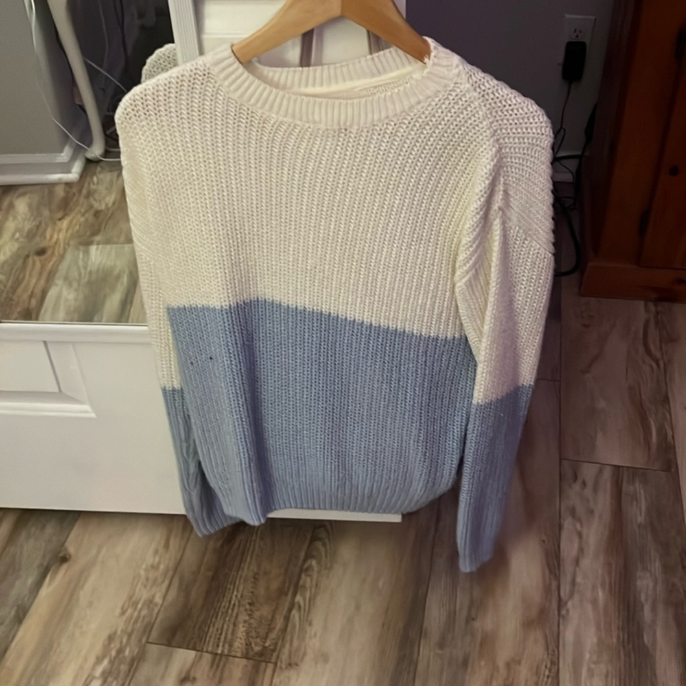 blue and white sweater